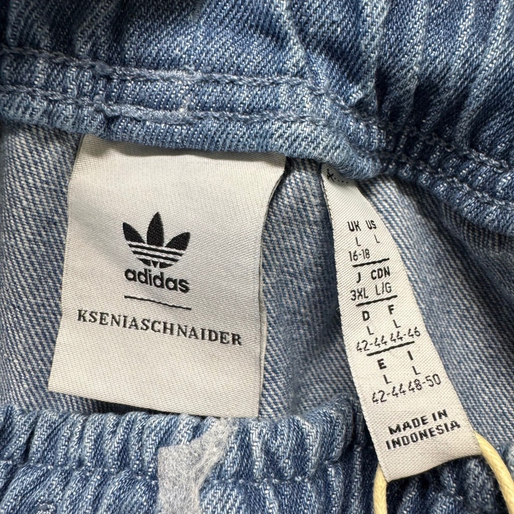 Adidas Ksenia Schnaider Denim Fray Jean Womens L Blue Wide Leg Pants II5704 - Picture 2 of 7